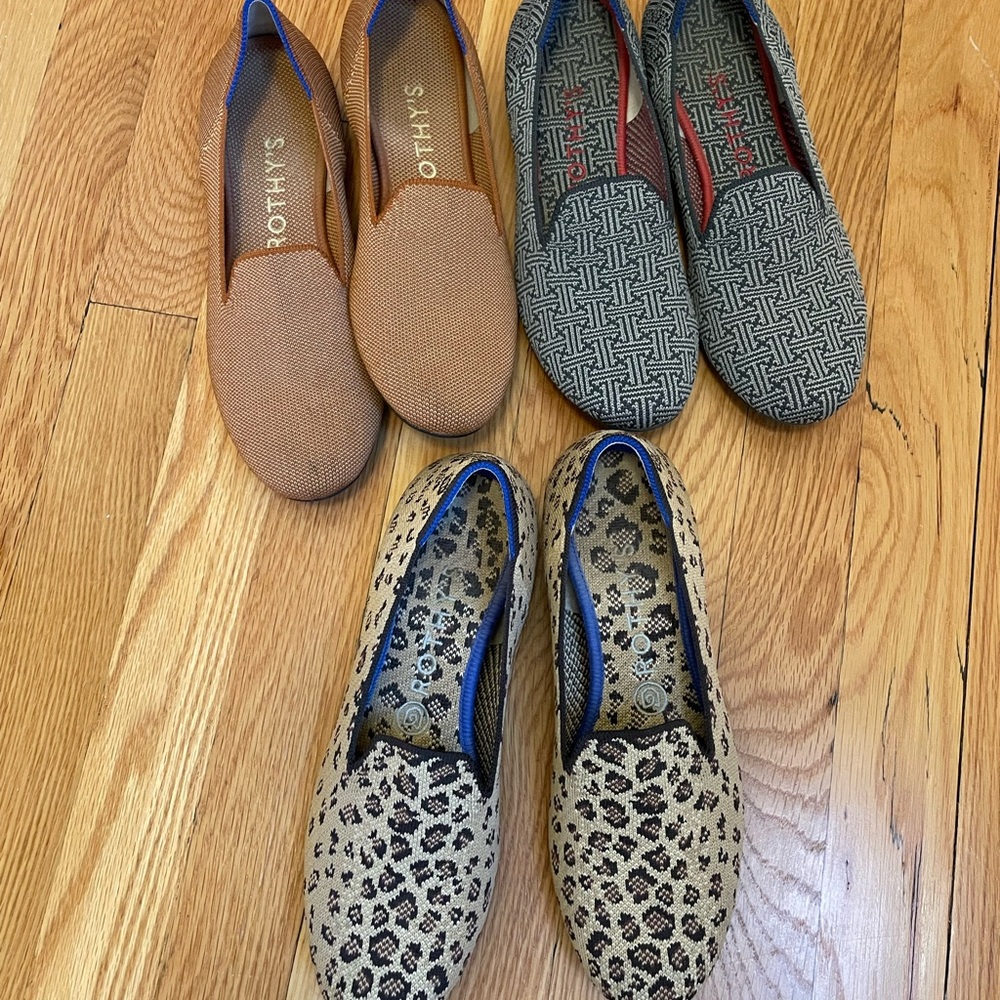 Rothy's Size 8 loafers leopard herringbone and camel color